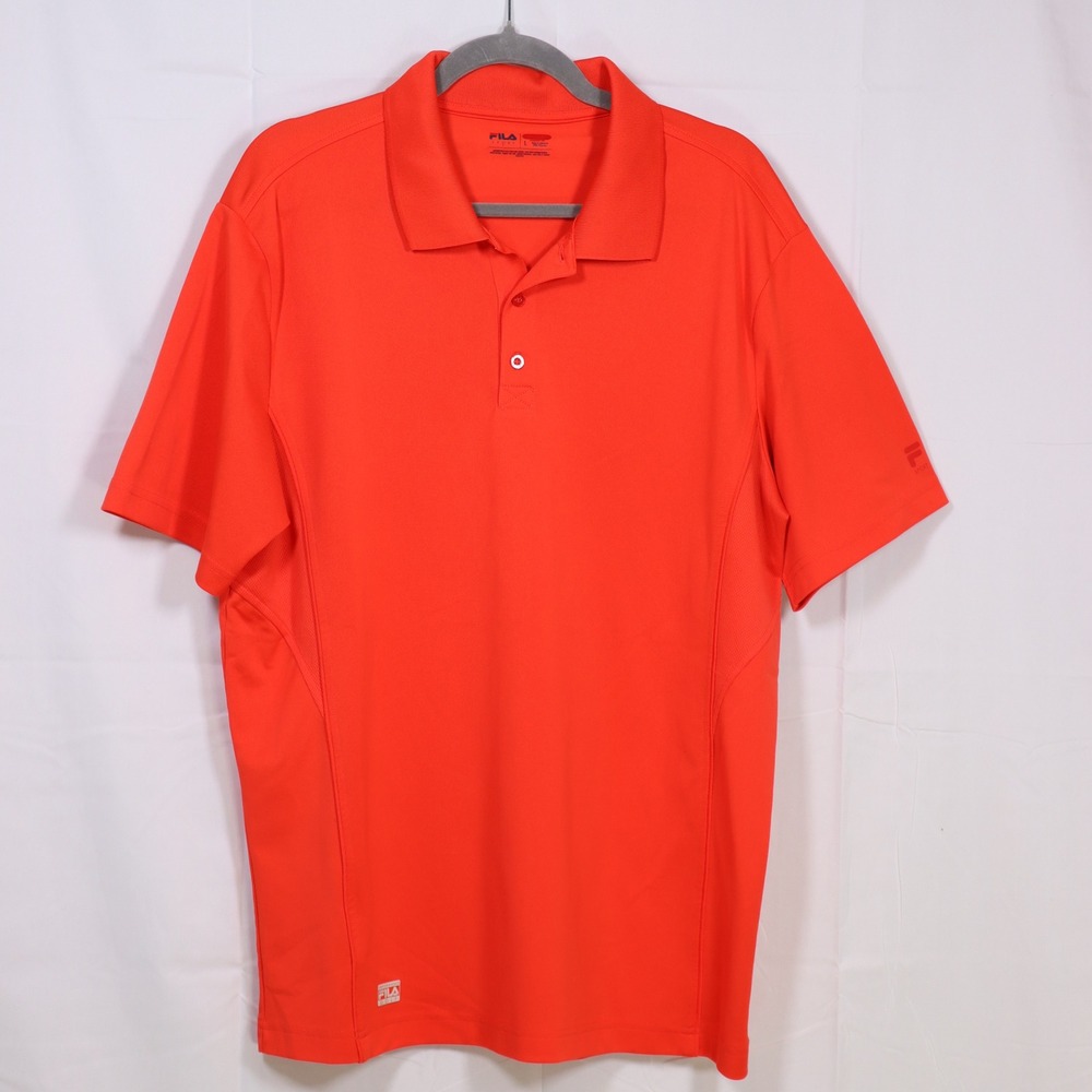Fila Sport Golf Polo Shirt Mens‎ L Orange Short Sleeve Athletic Fit Performance